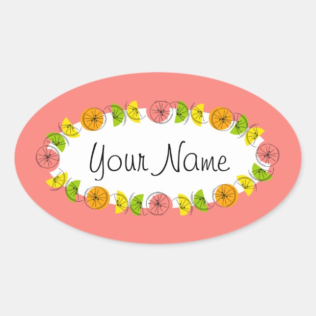 Citrus Circle Pink Name sticker round (Front)