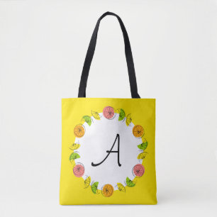 Citrus Circle Yellow Monogram all over tote Bag