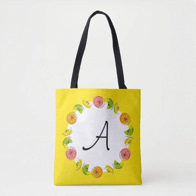Citrus Circle Yellow Monogram all over tote Bag (Front)