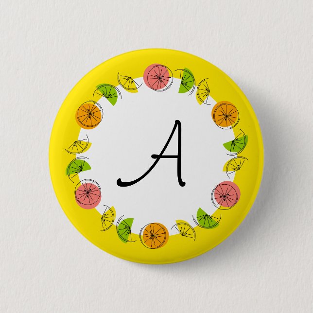 Citrus Circle Yellow Monogram button round (Front)