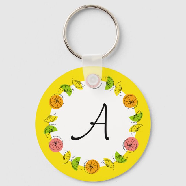 Citrus Circle Yellow Monogram  double-sided Key Ring (Front)
