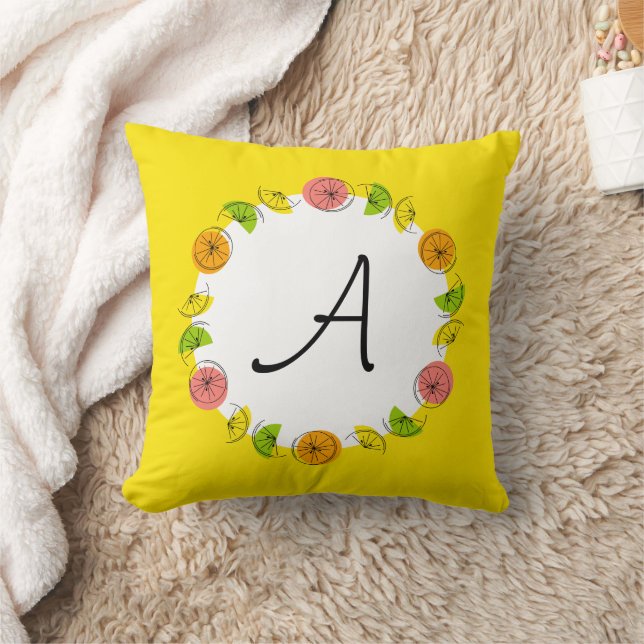 Citrus Circle Yellow Monogram square Throw Pillow (Blanket)