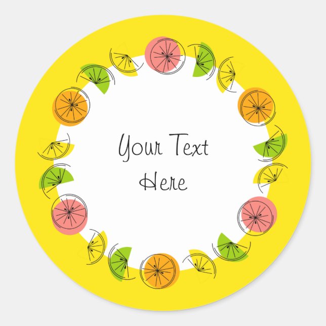 Citrus Circle Yellow Text sticker round (Front)