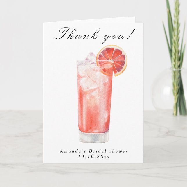 Citrus Cocktail Bridal Shower Thank You Card (Front)