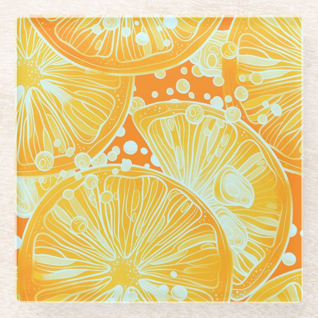 Citrus Cocktail: Sparkling Water Pattern Glass Coaster (Front)