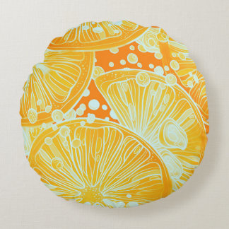 Citrus Cocktail: Sparkling Water Pattern Round Cushion