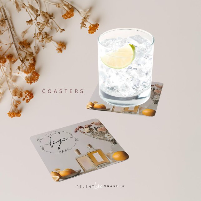 Citrus | Cocktails | Boho Flowers Square Paper Coaster (Creator Uploaded)