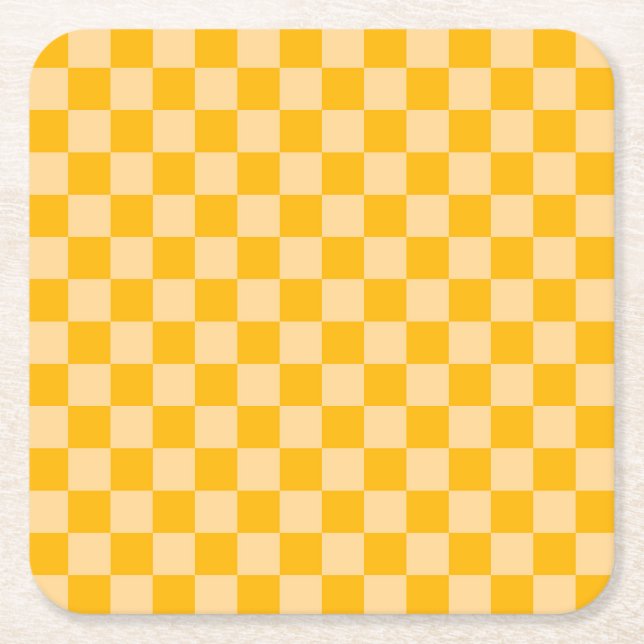 Citrus cream checkered board pattern square paper coaster (Front)