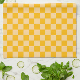 Citrus cream checkered board pattern tea towel