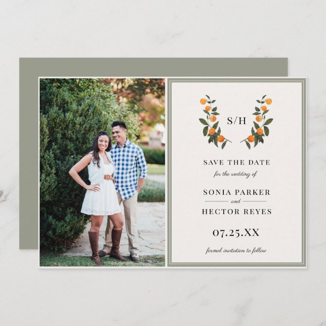 Citrus Crest Monogram Photo Save The Date (Front/Back)