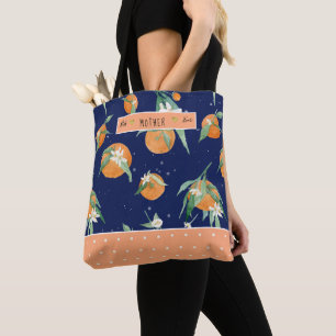 Citrus Cutie Orange Floral Navy Best Mother Ever Tote Bag