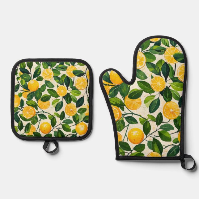 "Citrus Delight Kitchen Set" Oven Mitt & Pot Holder Set (Front)