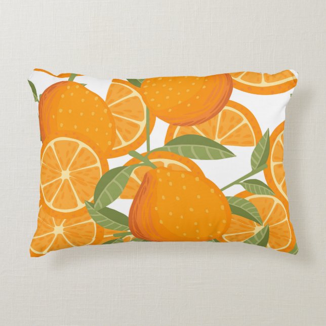 Citrus Delight: Orange Fruit Pattern Decorative Cushion (Front)