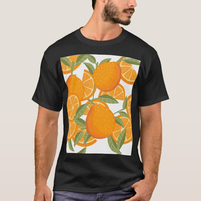 Citrus Delight: Orange Fruit Pattern T-Shirt (Front)