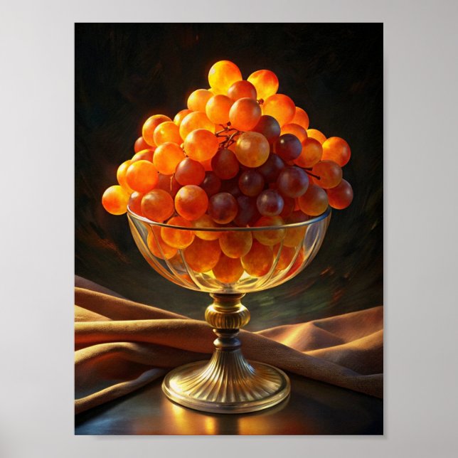"Citrus Delight: Orange Grapes on Black". Poster (Front)