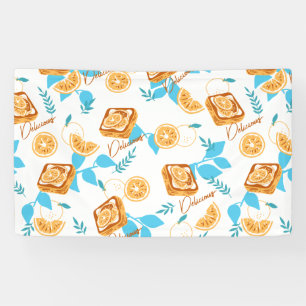 Citrus Delight Pastry and Leaves Dessert Pattern Banner