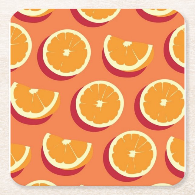 "Citrus Delight: Vibrant Orange Fruit Print Teacoa Square Paper Coaster (Front)