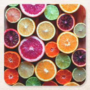 Citrus Dream Lemon Lime Orange Fruit Square Paper Coaster