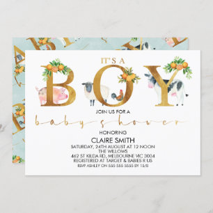 Citrus Farm Animals Word Baby Shower Invitation