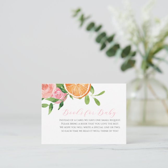 Citrus Floral Baby Shower Books for Baby Enclosure Card (Standing Front)