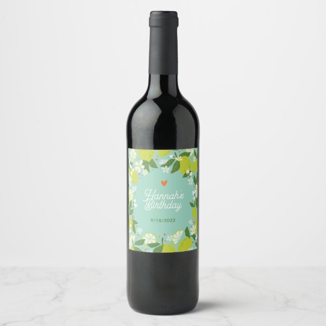 Citrus Floral Birthday Wine Label (Front)