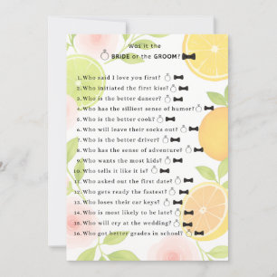 Citrus Floral Bridal Shower Game Invitation