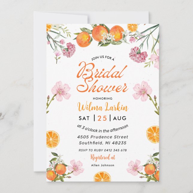 Citrus Floral Bridal Shower Invitation (Front)