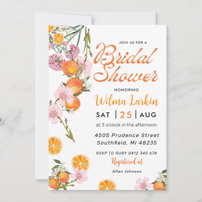 Citrus Floral Bridal Shower Invitation (Front)
