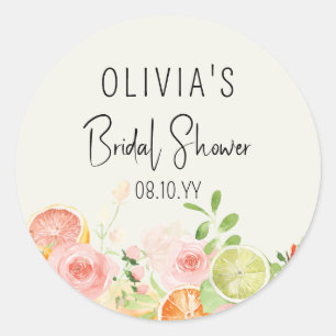Citrus Floral Bridal Shower Shower Favour Box Classic Round Sticker