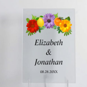 Citrus Floral Garden Wedding Acrylic Sign
