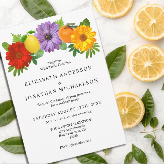 Citrus Floral Garden Wedding Cocktail Party Invitation (Creator Uploaded)
