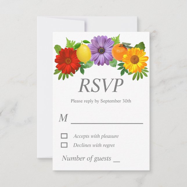 Citrus Floral Garden Wedding RSVP Card (Front)