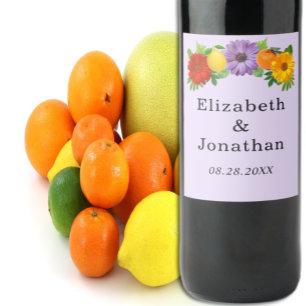 Citrus Floral Garden Wedding Wine Label