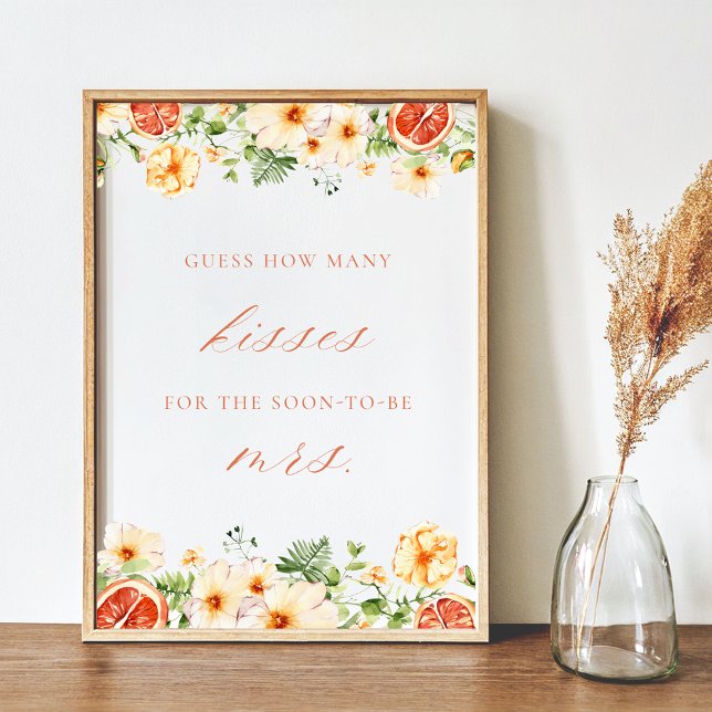 Citrus Floral How Many Kisses Bridal Shower Game Poster (Creator Uploaded)