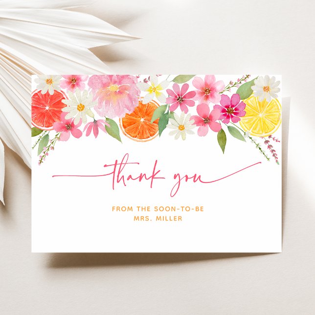 Citrus Floral Lemon Orange Bridal Shower Thank You Card (Creator Uploaded)