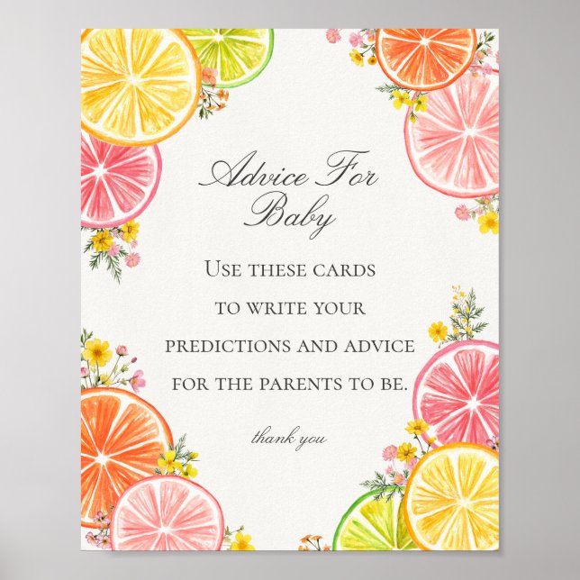 Citrus Floral Little Cutie Advice for Baby Game Poster (Front)