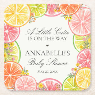 Citrus Floral Little Cutie Baby Shower Table Square Paper Coaster