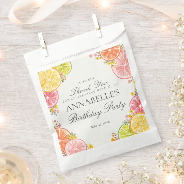 Citrus Floral Little Cutie Birthday Party Dessert Favour Bag (Clipped)