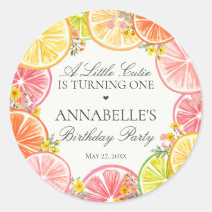 Citrus Floral Little Cutie Birthday Party Favours Classic Round Sticker