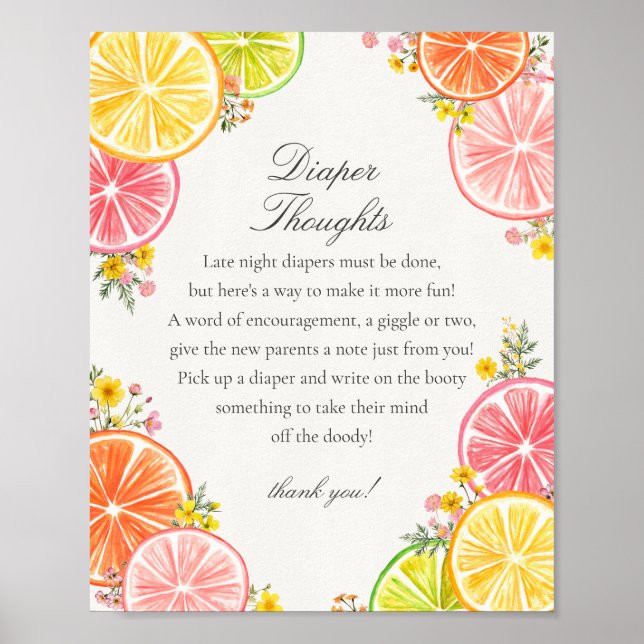 Citrus Floral Little Cutie Diaper Thoughts Game Poster (Front)