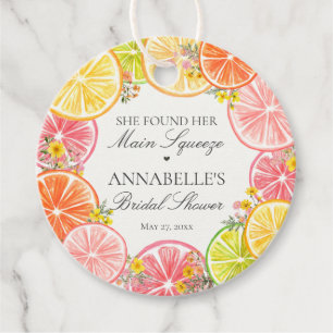Citrus Floral Main Squeeze Bridal Shower Circle Favour Tags