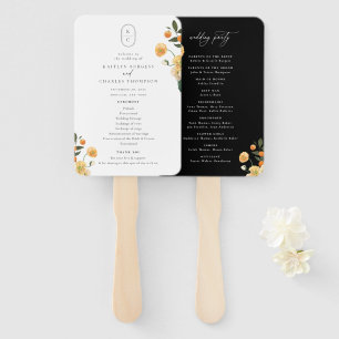 Citrus Floral Monogram Wedding Program Hand Fan