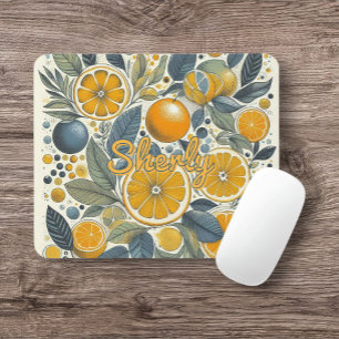 Citrus Floral Pattern Vibrant Botanical Summer Mouse Pad