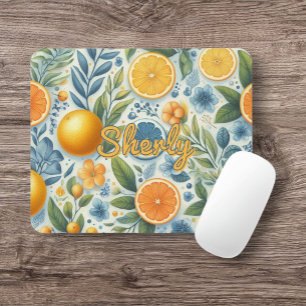 Citrus Floral Pattern Vibrant Botanical Summer Mouse Pad