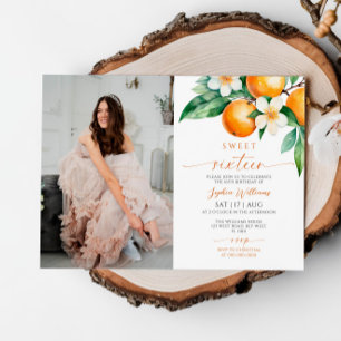 Citrus Floral Photo Sweet 16 Birthday Invitation
