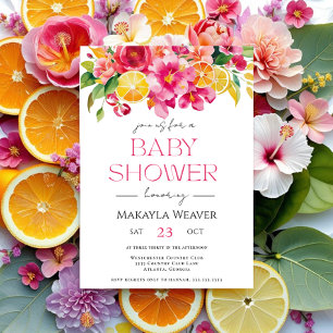 Citrus Floral Pink  Orange cutie Lemon Baby Shower Invitation