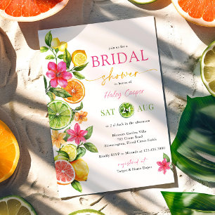 Citrus Floral Pink Orange Watercolor Bridal Shower Invitation