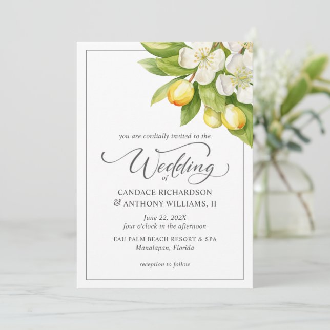 Citrus Floral Wedding Invitation (Standing Front)