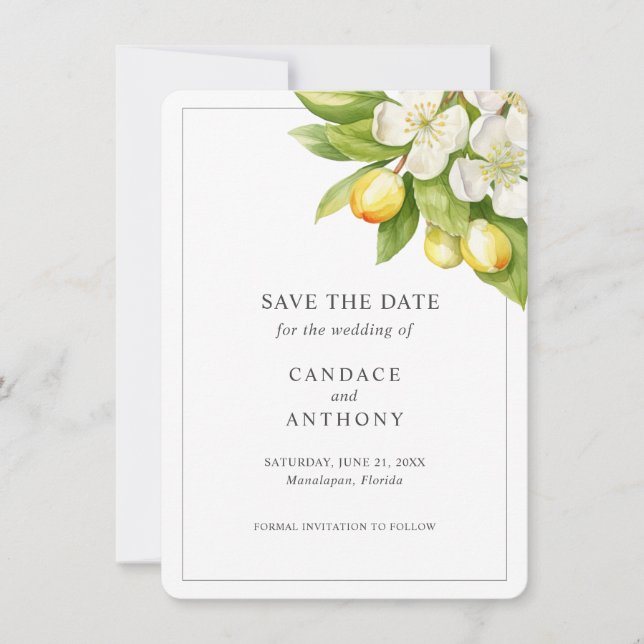 Citrus Floral Wedding Save the Date Invitation (Front)