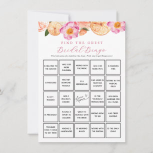 Citrus Flowers Find Guest Bridal Bingo Game Card